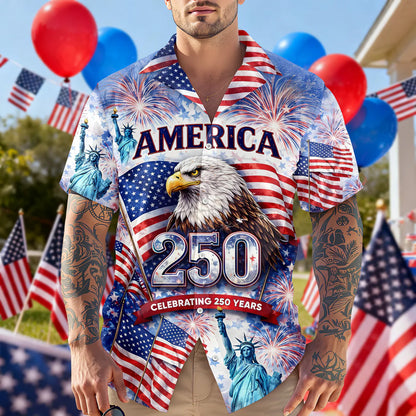 250 Years Anniversary USA Hawaiian Shirt, Celebrating America Patriotic Eagle 4th of July AOP Hawaii Shirt 685226 WFD