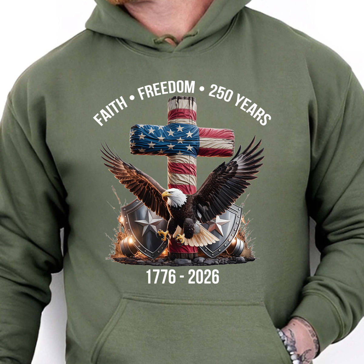 250 Years of Freedom Shirt, 1776-2026 Eagle Patriotic T-Shirt, Patriotic Christian Eagle Cross Shirt 684061
