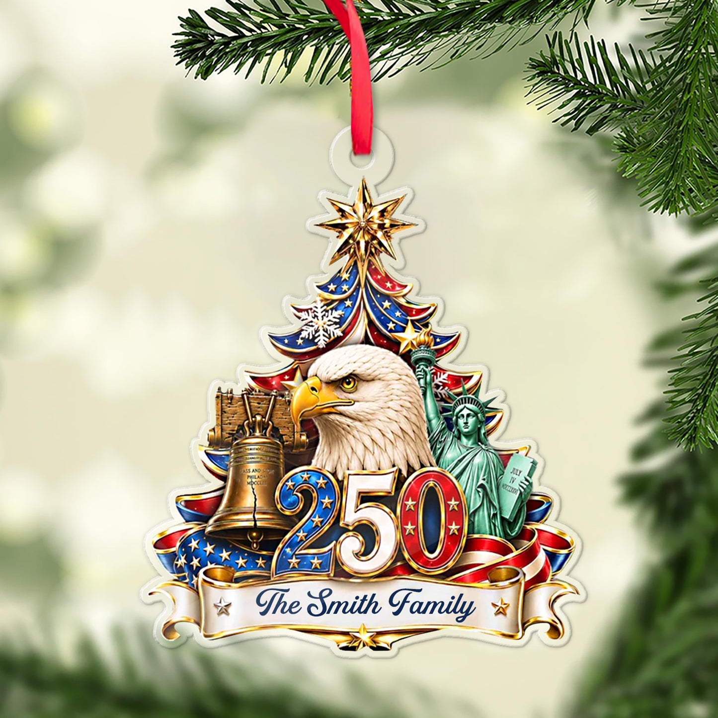 Personalized 250 Years Anniversary USA Acrylic Ornament, Custom Family Patriotic Christmas Ornament 685833