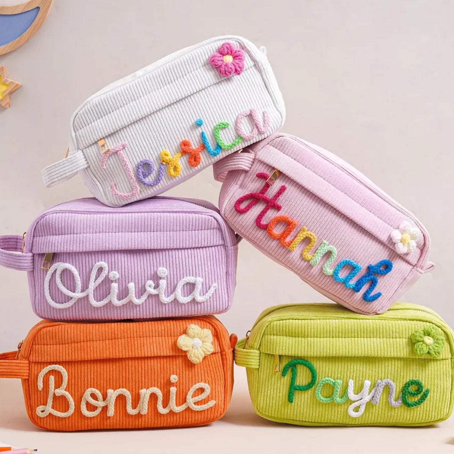 Personalized Corduroy Pencil Case, Custom Name Pencil Pouch, Back to School Gift 685366