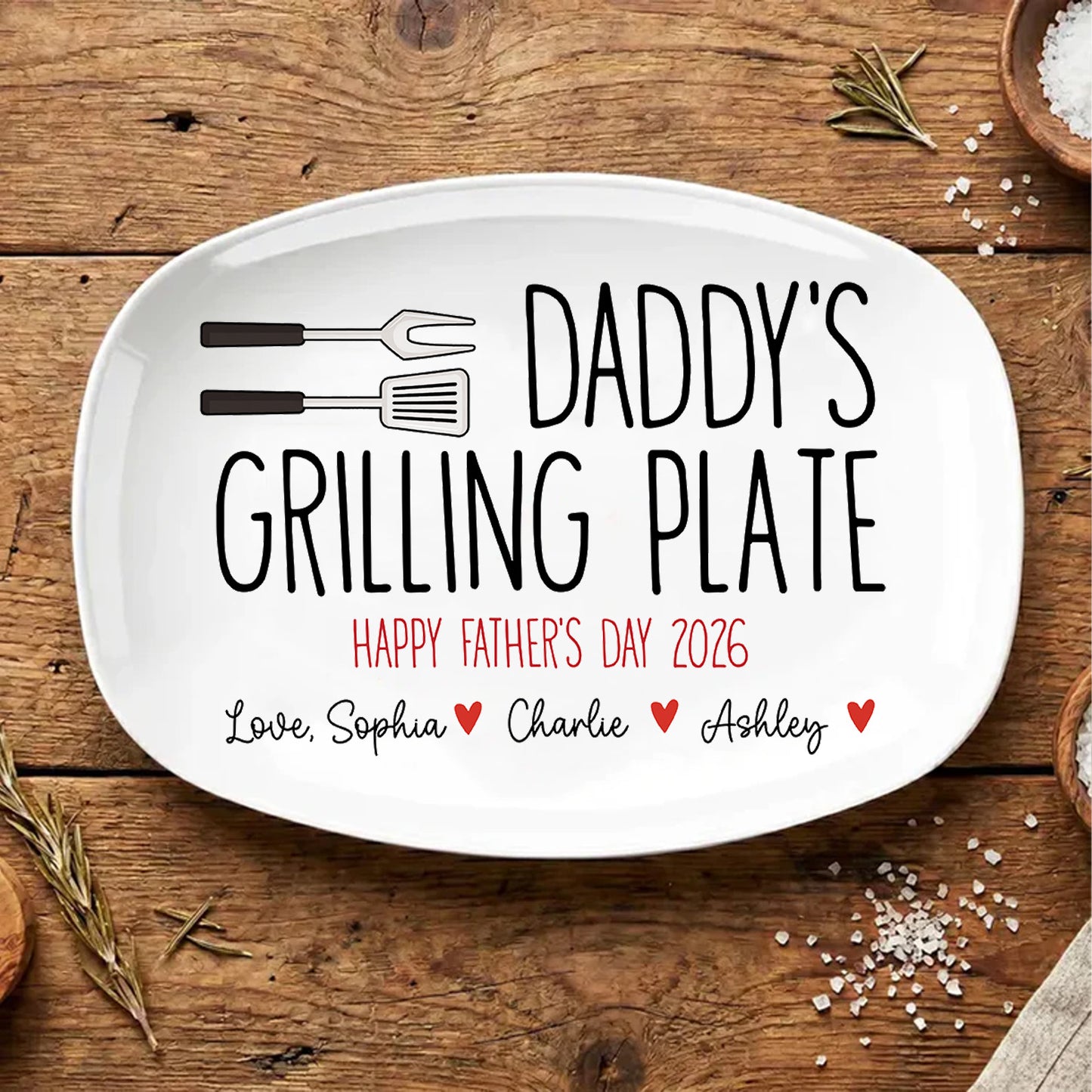 Custom Dad’s Grilling Plate, Personalized BBQ Serving Tray Platter, Father’s Day Gift From Kids 685112