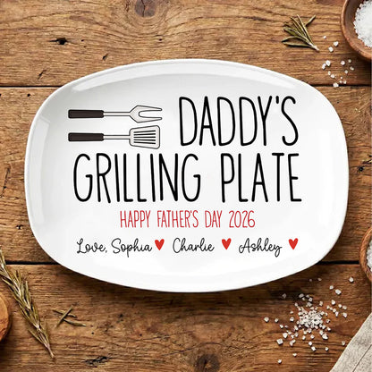 Custom Dad’s Grilling Plate, Personalized BBQ Serving Tray Platter, Father’s Day Gift From Kids 685112