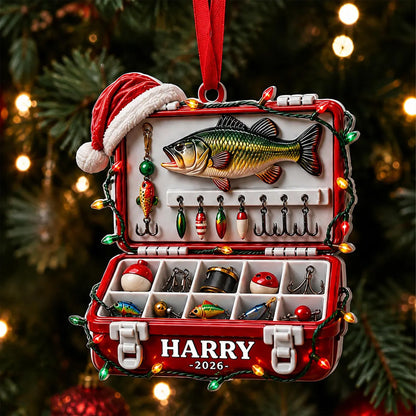 Personalized Fishing Tackle Box 3D Relief White Acrylic Ornament, Custom Name Fisherman Christmas Gift 686598 WFD