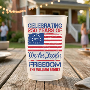Personalized USA 250 Years Frosted Cups, Custom Family Name Cups, 4th of July 1776–2026 Party Cups 684888