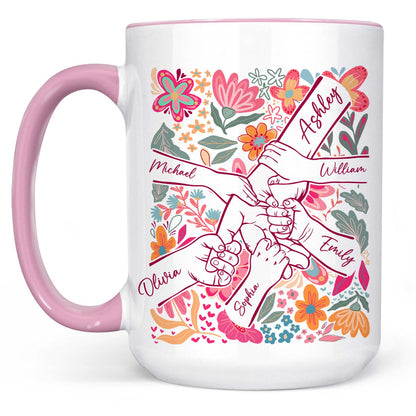 Personalized Mom Hands Flower Mug | Custom Kids Names White Mug Accent Mug | Mother’s Day Gift 684434