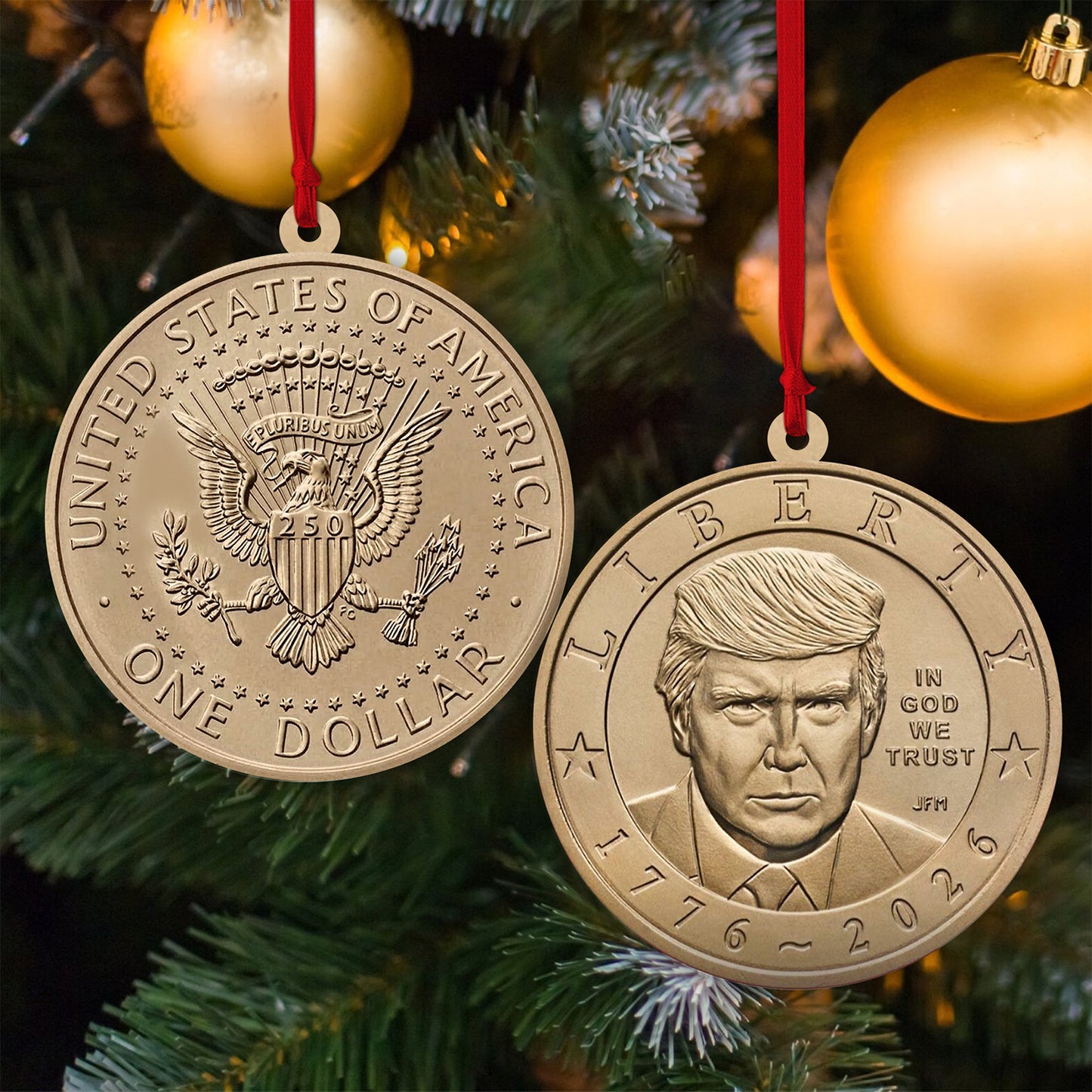 Donald Trump 2-Sided Aluminum Ornament, Trump 250th America Anniversary Christmas Ornament 686132