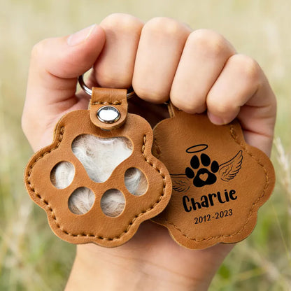 Personalized Pet Hair Memorial Leather Keychain, Custom Name Paw Print Fur Keepsake, Pet Loss Gift 686661 WFD
