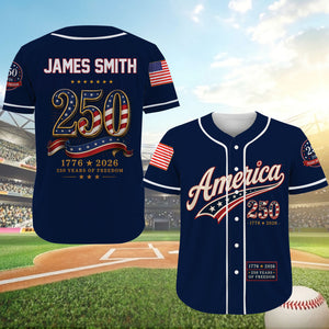 Custom 250 Years Anniversary USA Baseball Jersey, Personalized Name Patriotic Shirt, America 1776-2026 Jersey 685249