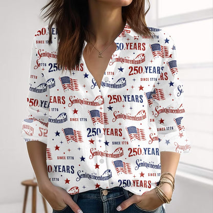 250 Years America Anniversary Blouse Shirt, Patriotic American Flag Women Top, 1776-2026 4th of July Shirt 685254 WFD