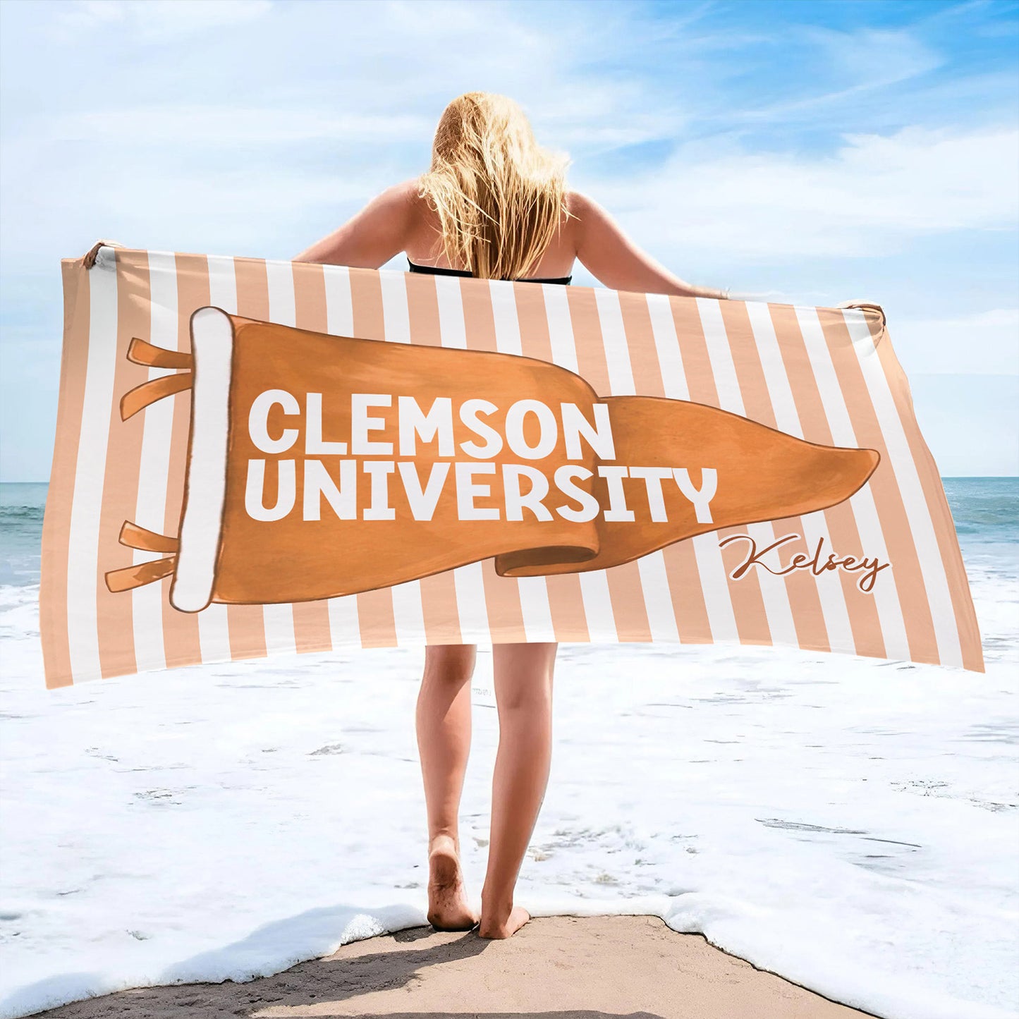 Personalized College Pennant Beach Towel, Custom School Spirit Towel, Graduation Gift High School University 684827