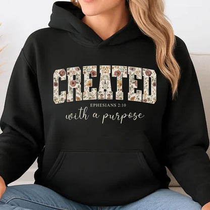 Created With a Purpose Easter Shirt | Ephesians 2:10 Christian Bible Verse Tee | Faith Floral Tee 684489