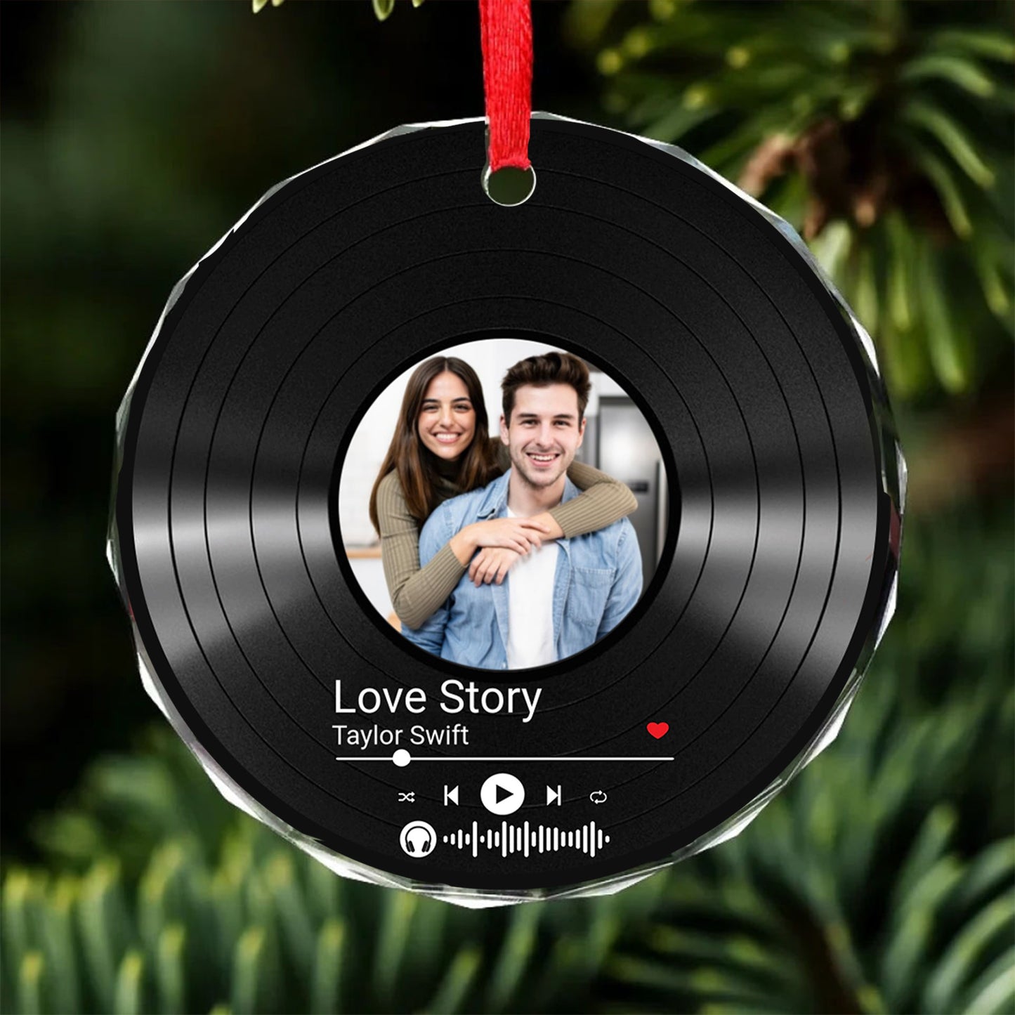 Custom Song Photo Glass Ornament | Couple Song Ornament | Photo Upload Christmas Ornament 683482