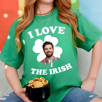 Custom Photo Clovers St. Patrick’s Day Shirt | Personalized I Love the Irish T-Shirt | Shamrock Irish Tee 684334
