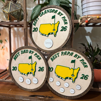 Personalized Best Dad By Par 2 Layers Wooden Plaque, Custom Golf Ball Wooden Plaque, Father’s Day Gift 684992
