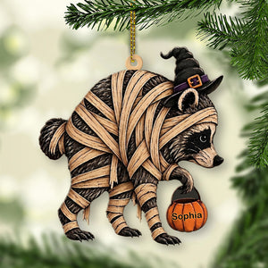 Personalized Mummy Raccoon Wooden Ornament, Funny Trick or Trash Halloween Ornament 685851