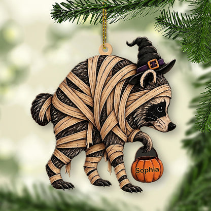 Personalized Mummy Raccoon Wooden Ornament, Funny Trick or Trash Halloween Ornament 685851