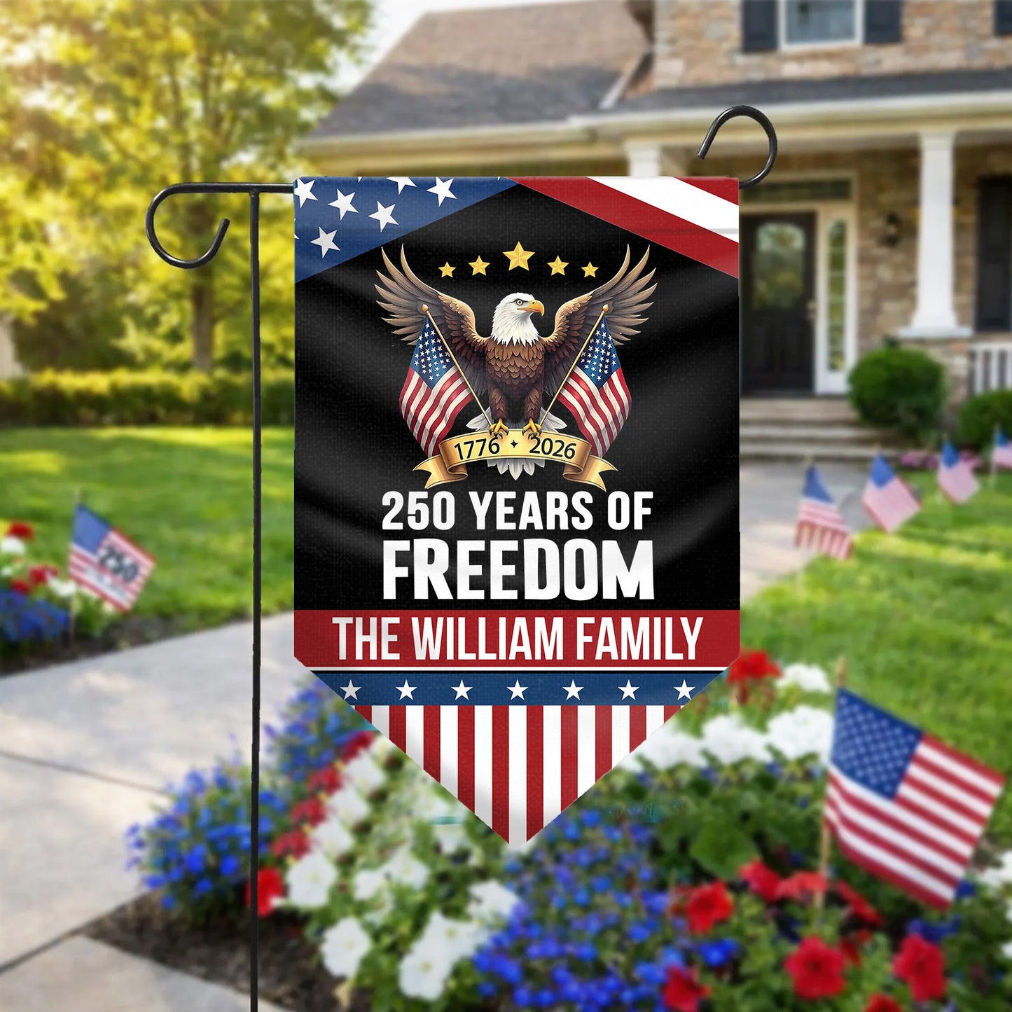 Personalized 250 Years of Freedom Garden Flag | Custom Family Name Patriotic Eagle USA Triangular Flag 684601