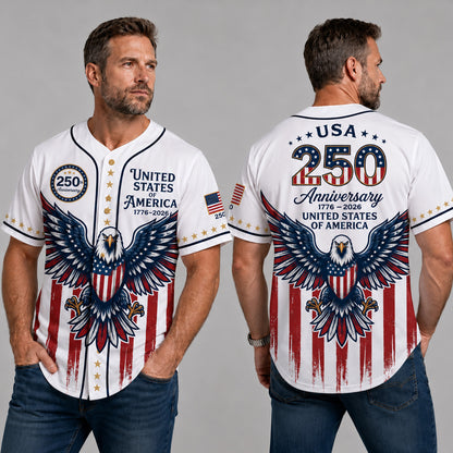 USA 250 Years Anniversary Baseball Jersey Shirt, Patriotic Eagle 1776-2026 Shirt, 4th of July Gift 685422