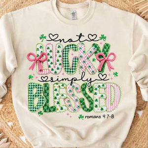 Lucky Blessed St. Patrick’s Day Shirt, Faux Yarn Coquette Sweatshirt, Latch Hook Faux Embroidery Shirt 684190