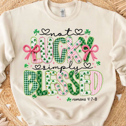 Lucky Blessed St. Patrick’s Day Shirt, Faux Yarn Coquette Sweatshirt, Latch Hook Faux Embroidery Shirt 684190