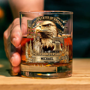 Custom Name 250 Years Anniversary 1776–2026 Whiskey Glass | Patriotic 4th of July Whiskey Glass 683762