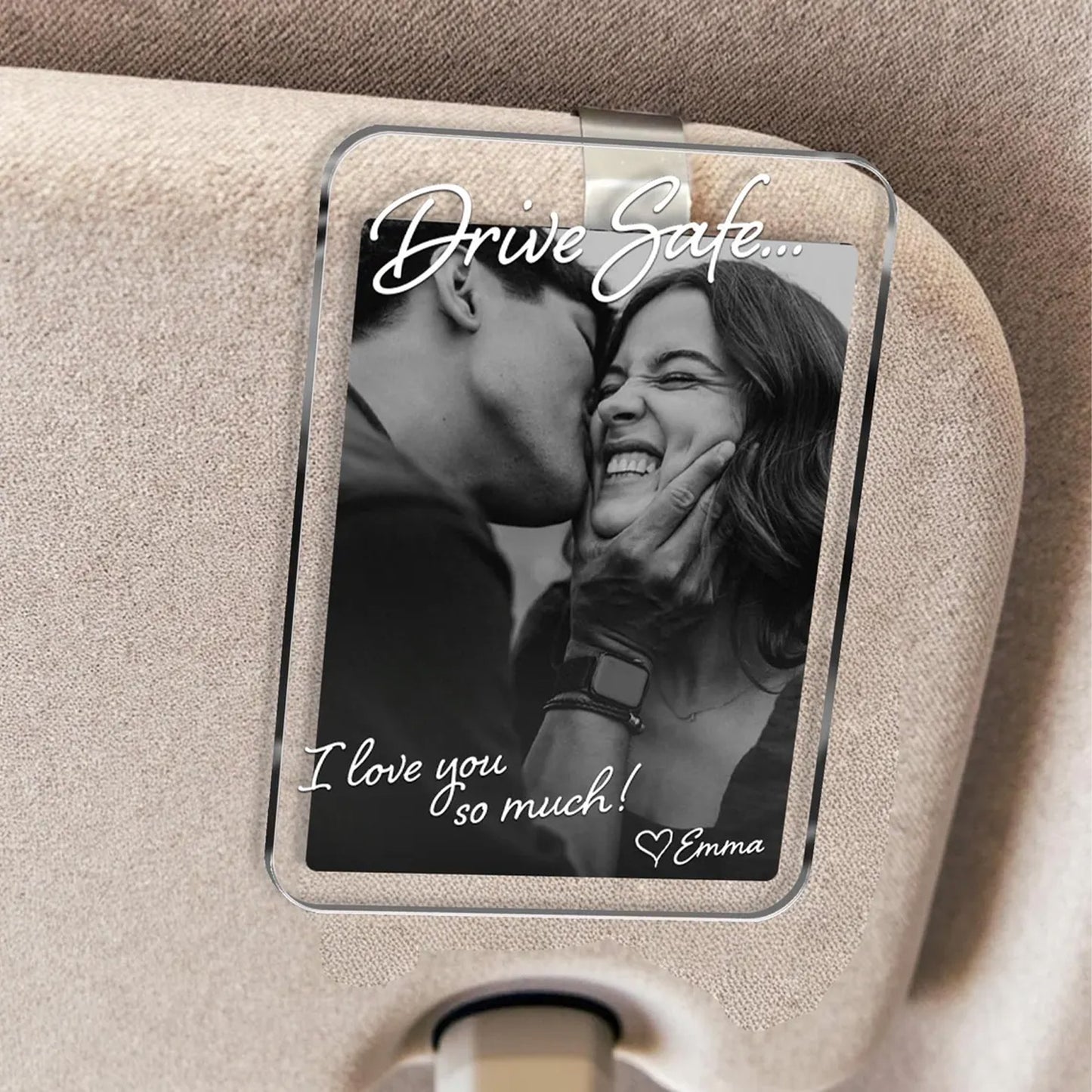 Custom Photo Couple Car Visor Clip, Drive Safe Gift for Him, Personalized Couple Keepsake, Boyfriend Husband Gift 685956 WFD