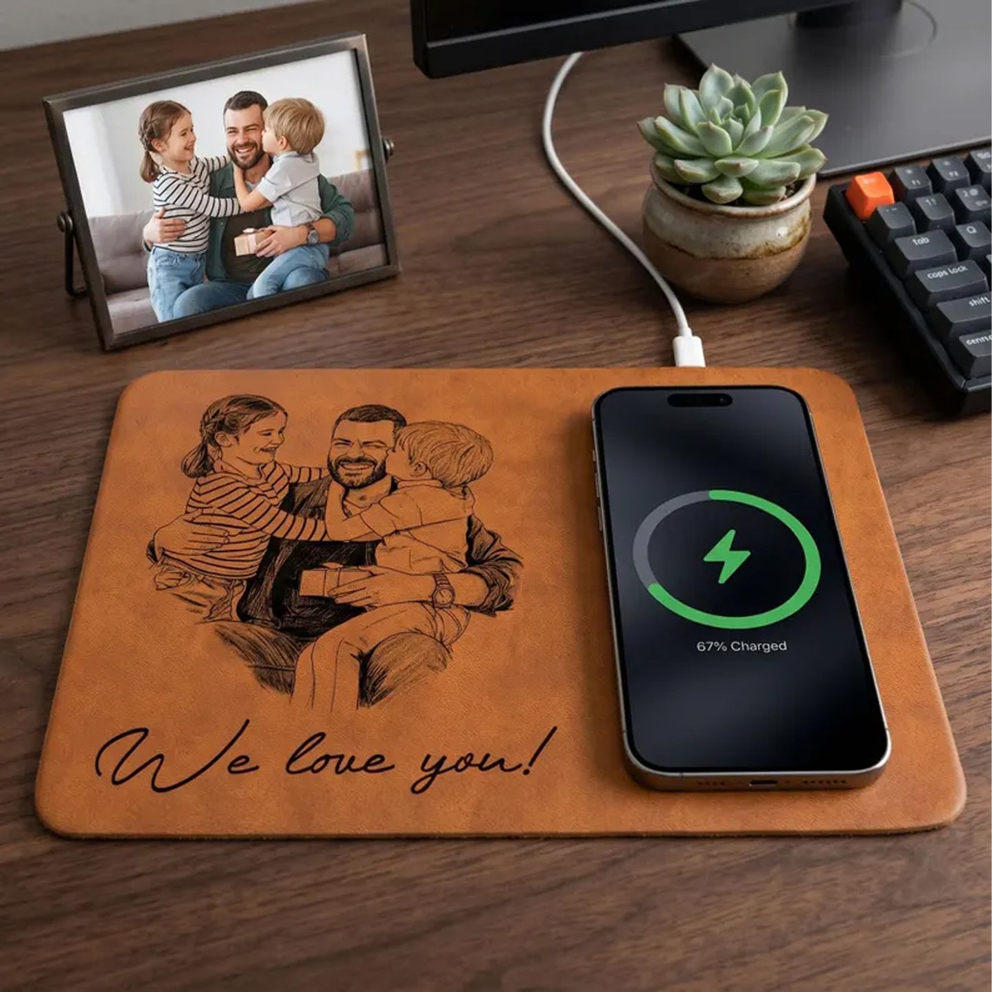 Personalized Photo Sketch Wireless Charger Pad for Dad, Custom Father’s Day Gift, Desk Decor 685134