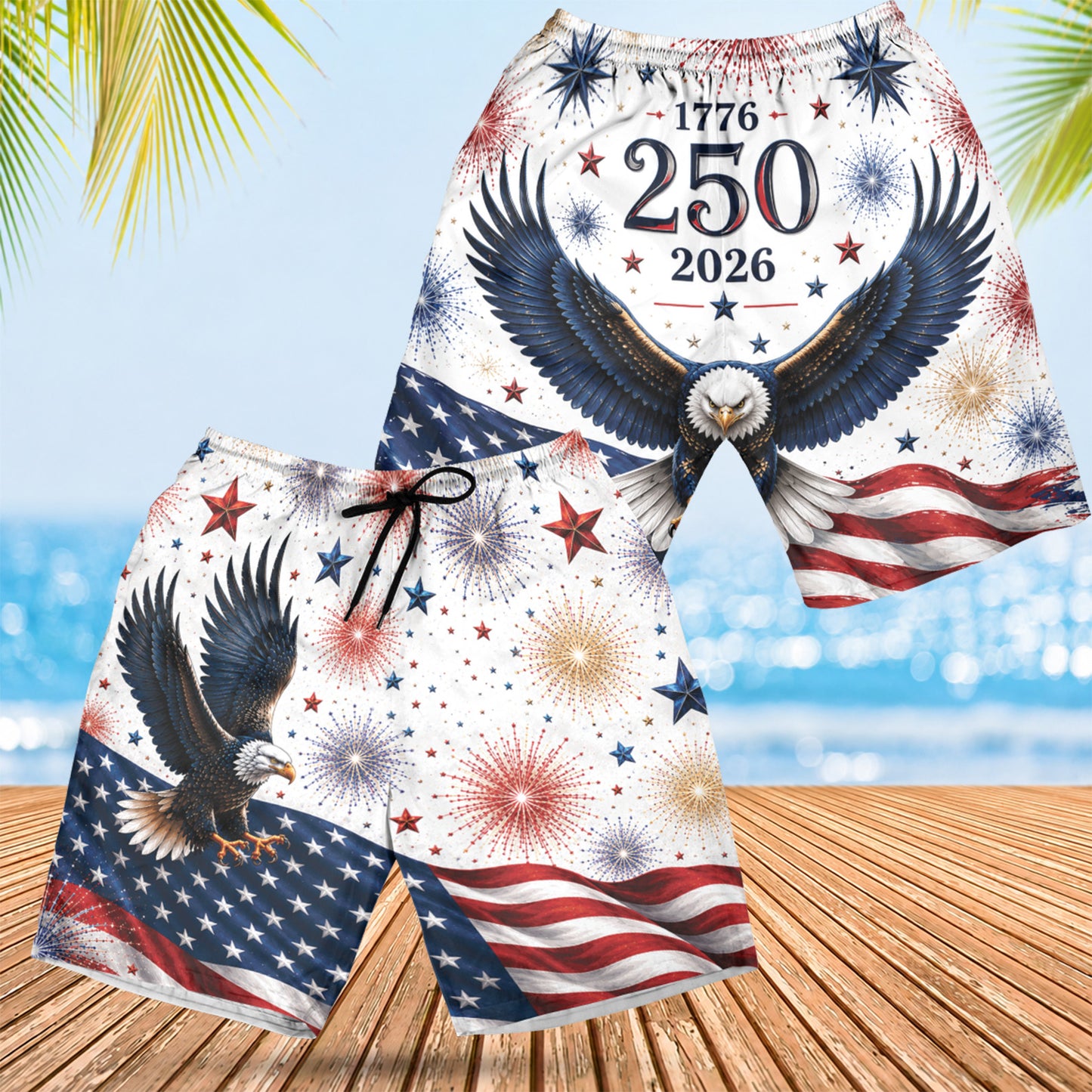 USA 250 Years of Freedom Beach Shorts, Patriotic Eagle Flag 1776-2026 Hawaiian Beach Shorts 685166
