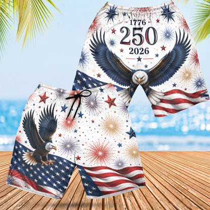 USA 250 Years of Freedom Beach Shorts, Patriotic Eagle Flag 1776-2026 Hawaiian Beach Shorts 685166