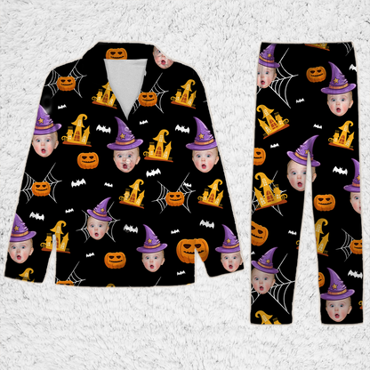 Custom Face Photo Halloween Pajama Set, Personalized Witch Pumpkin Pajamas, Spooky Family PJs 685993