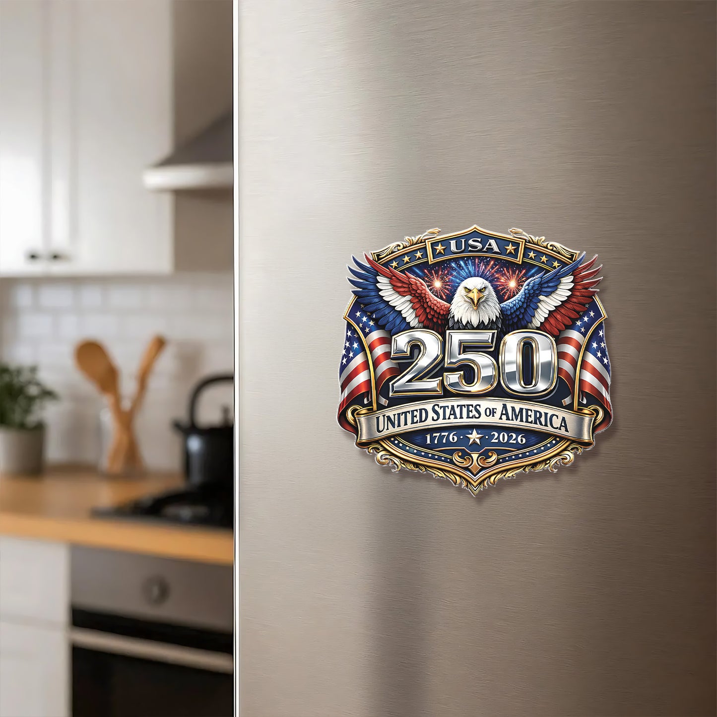 250 Years USA Fridge Magnet | Patriotic Eagle US Flag 1776–2026 Magnet | 4th of July Fridge Magnet 684533