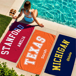 Personalized College Beach Towel, Custom Name School Spirit Towel, Graduation Gift for College Students 684828