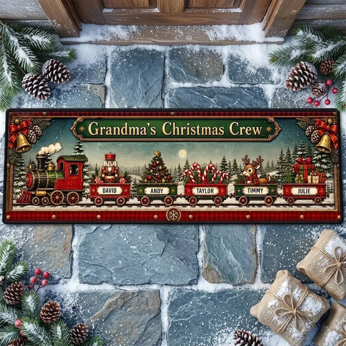Personalized Grandma's Christmas Crew Train Runner Rug, Custom Family Name Holiday Welcome Mat 686476 WFD