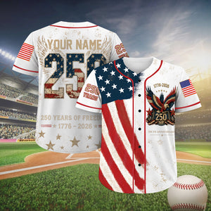 Personalized USA 250 Years of Freedom Baseball Jersey, Custom Name 1776-2026 Patriotic Eagle Shirt 685413