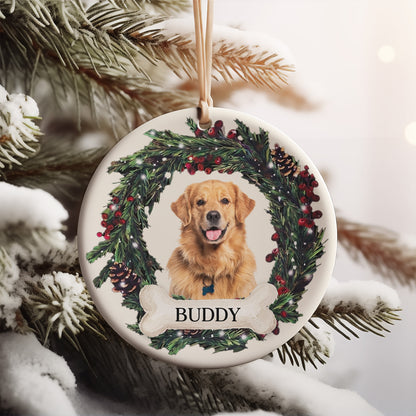Custom Photo Dog Ceramic Ornament, Personalized Pet Name Christmas Ornament, Pet Memorial Keepsake Gift 685921