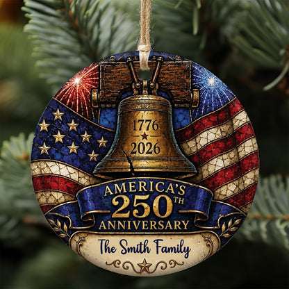 Personalized USA 250 Years Anniversary Ceramic Ornament, Custom Name Liberty Bell Christmas Decor 686004