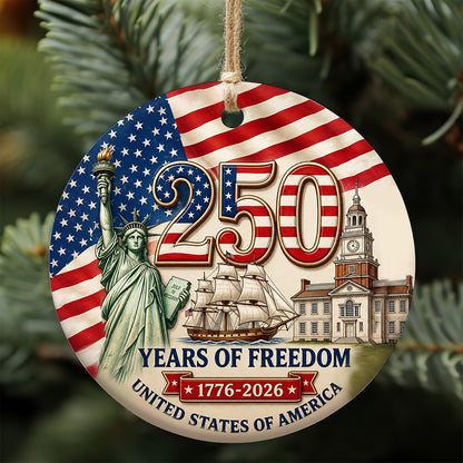 USA 250th Anniversary Ceramic Ornament, 250 Years of Freedom 1776-2026 Patriotic Christmas Decor 685906