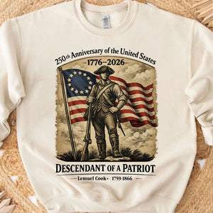 Personalized 250 Years USA Anniversary Bright Shirt | Descendant of a Patriot Tee | 1776–2026 Heritage T-Shirt 684375