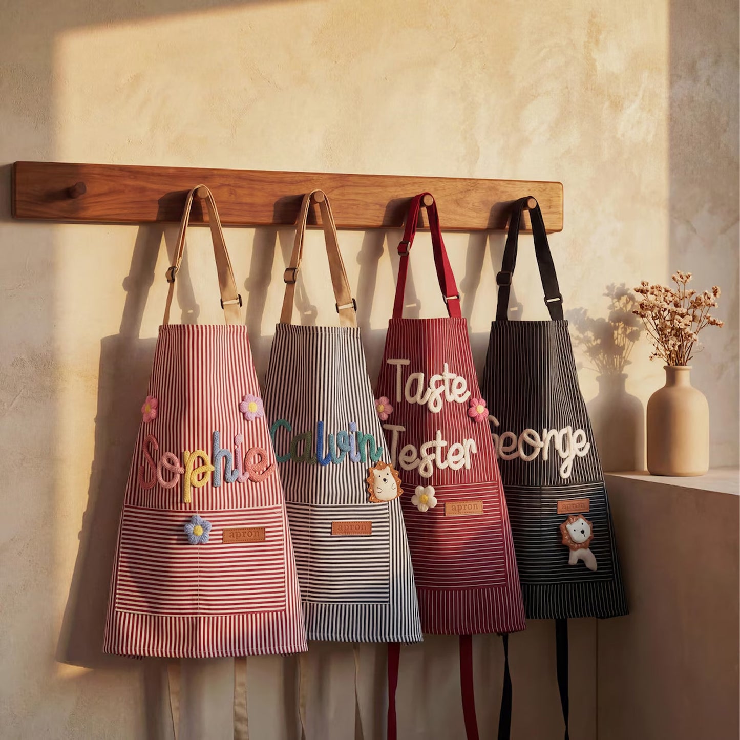 Personalized Adult & Kids Apron, Custom Name Cooking Apron, Yarn Letter Baking Smock, Family Gift 685549