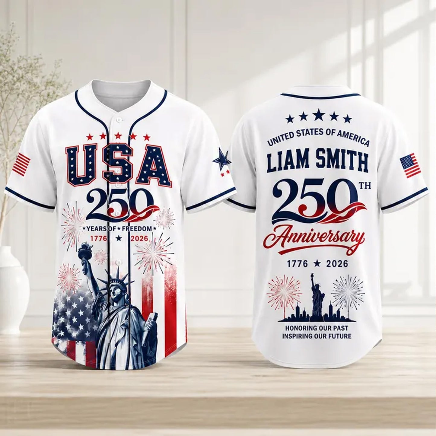 Personalized USA 250 Years Anniversary Baseball Jersey, Custom Name Patriotic 1776-2026 Shirt 685207 WFD