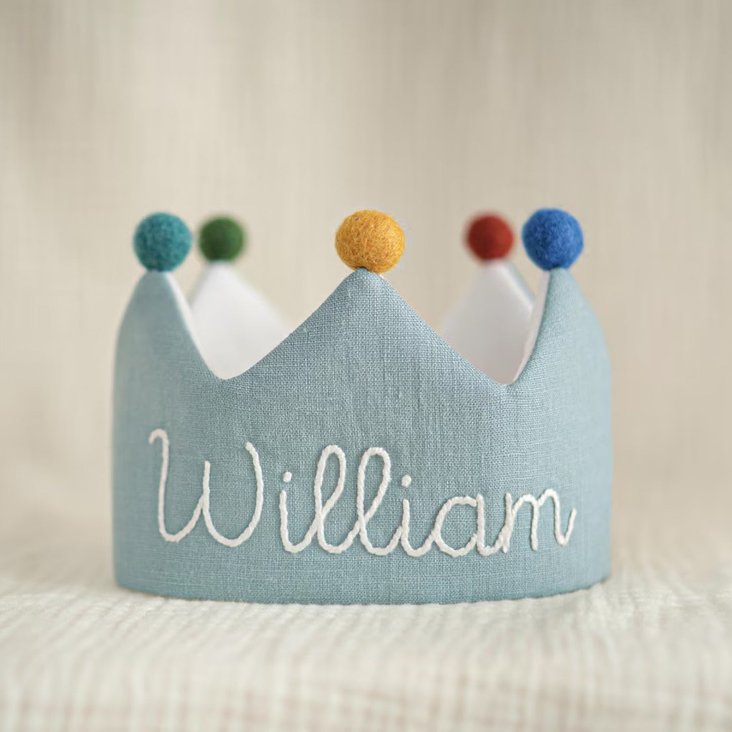 Personalized Embroidered Linen Crown, Custom Kids Birthday Crown, First Birthday Keepsake Gift 685529 WFD