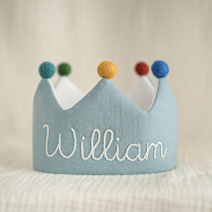 Personalized Embroidered Linen Crown, Custom Kids Birthday Crown, First Birthday Keepsake Gift 685529 WFD