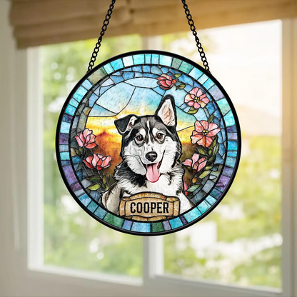 Personalized Dog Portrait Stained Glass Suncatcher, Custom Pet Memorial Suncatcher, Gift for Dog Lovers 685466 WFD