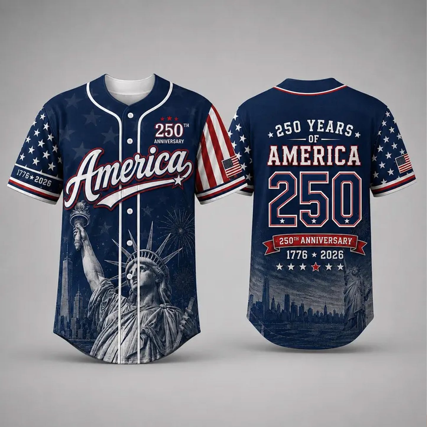 USA 250 Years Anniversary Baseball Jersey, America 1776-2026 Patriotic Shirt, Statue of Liberty 4th of July Shirt 685248 WFD