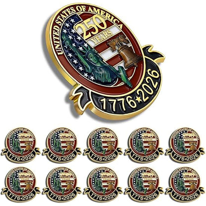 250 Years USA Anniversary Lapel Pin | Pack of 10 Enamel Patriotic 1776–2026 Freedom Pins 684565
