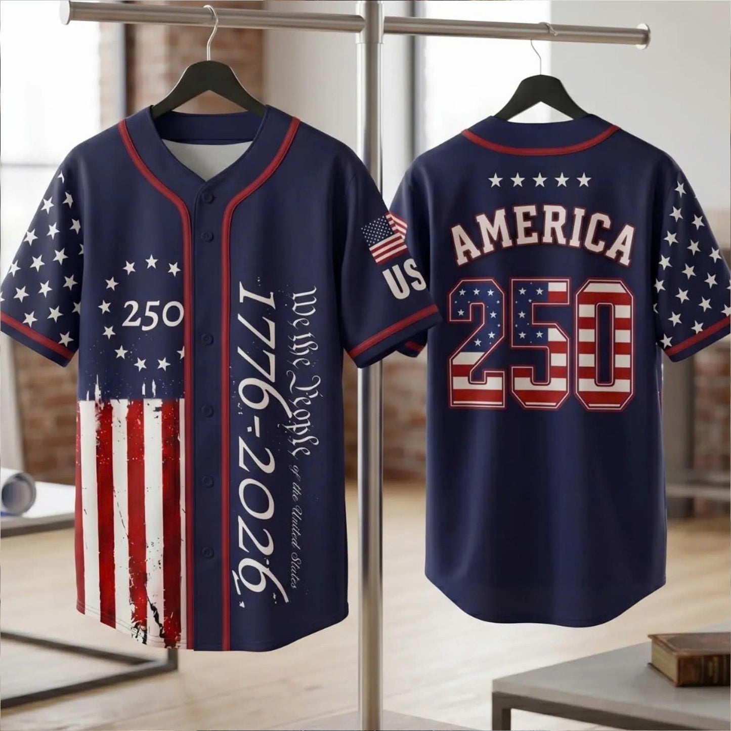 250 Years We The People Baseball Jersey, USA 1776-2026 Patriotic Anniversary Shirt 685172