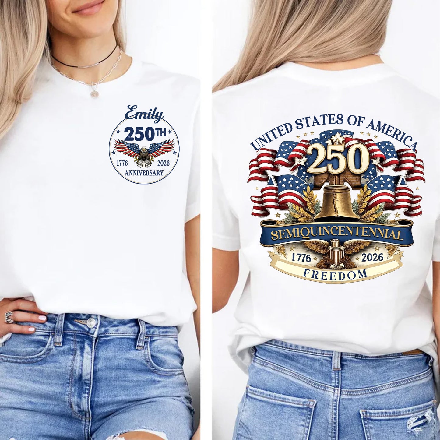 Personalized United States 250 Years of Freedom Shirt | Custom Name Patriotic 1776–2026 Pocket & Back Shirt 684205