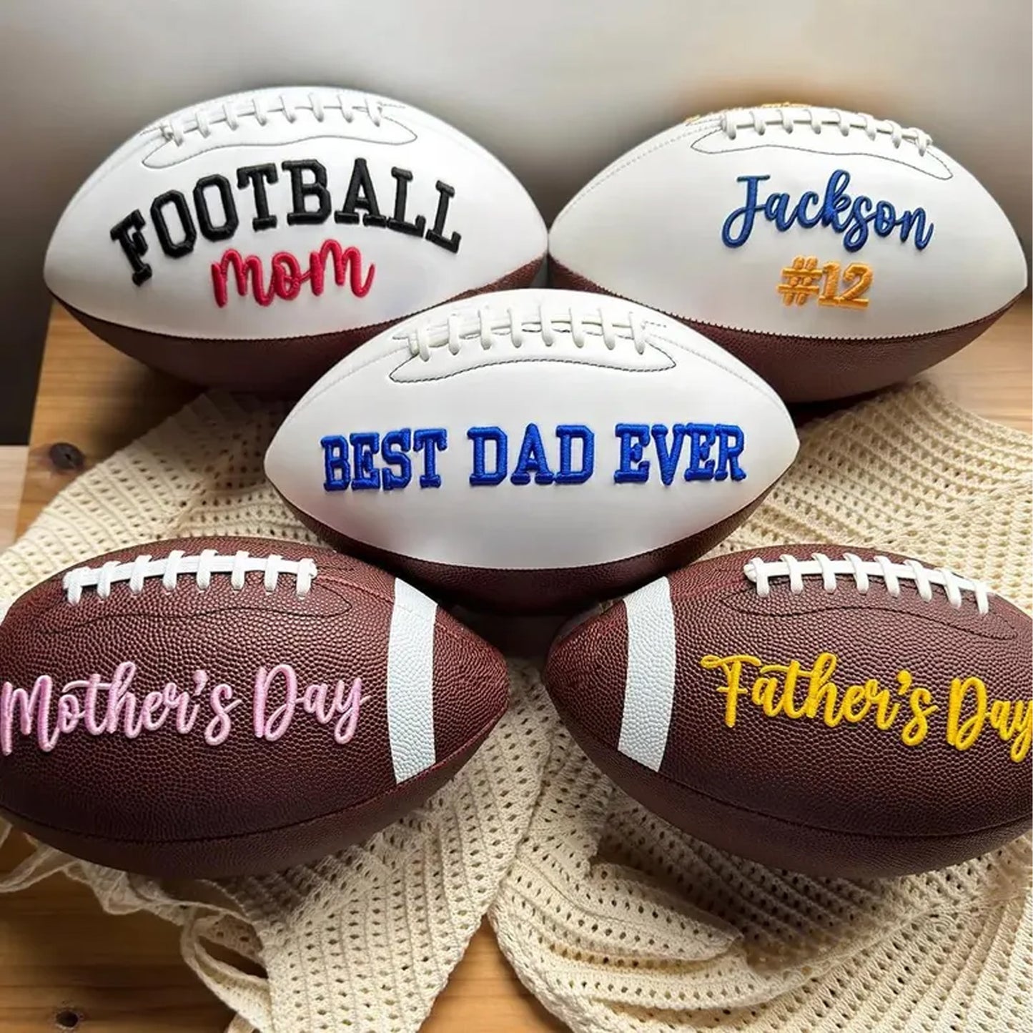 Personalized Embroidered Football Gift for Dad, Custom Football Keepsake Ball from Kids, Father's Day Gift 685081