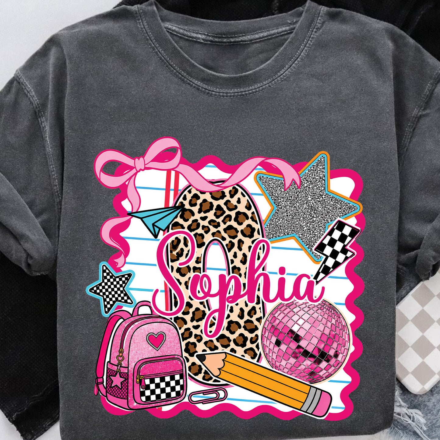 Personalized Leopard Initial Comfort Colors Shirt, Custom Back to School Girl Tee 685568