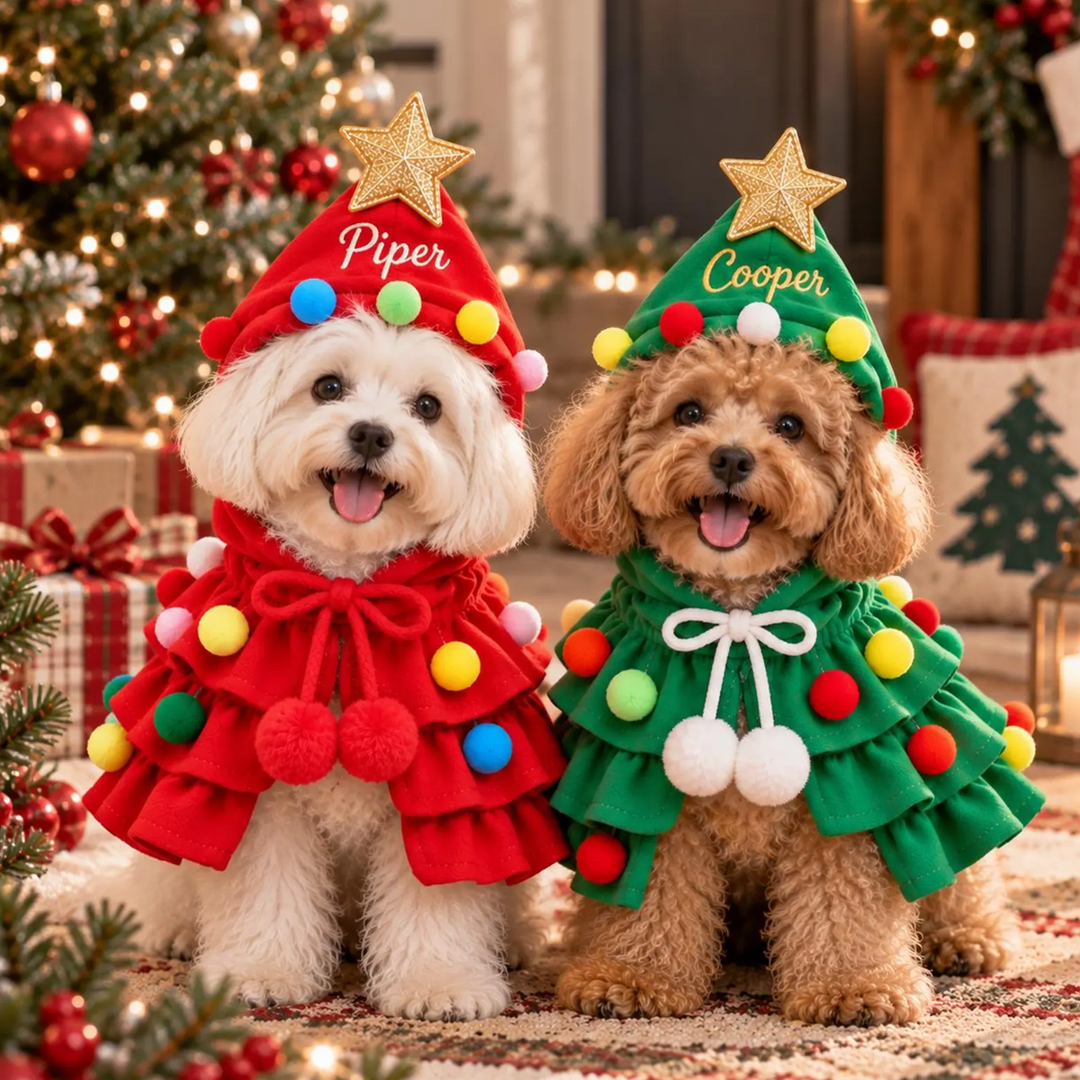Personalized Christmas Pet Cape, Custom Embroidered Dog Cat Name Christmas Tree Cape, Holiday Pet Outfit 686567 WFD